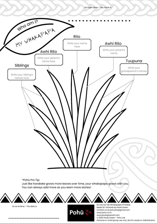 My Whakapapa Pohū printable