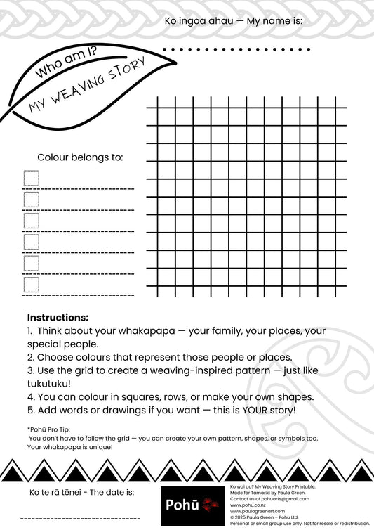 My Weaving Story Pohū printable