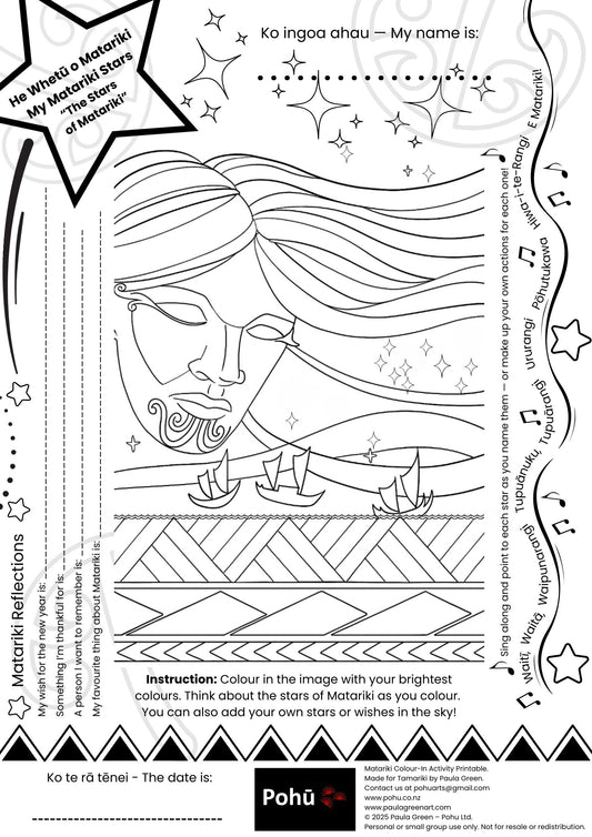 Matariki Colouring-In Pohū printable