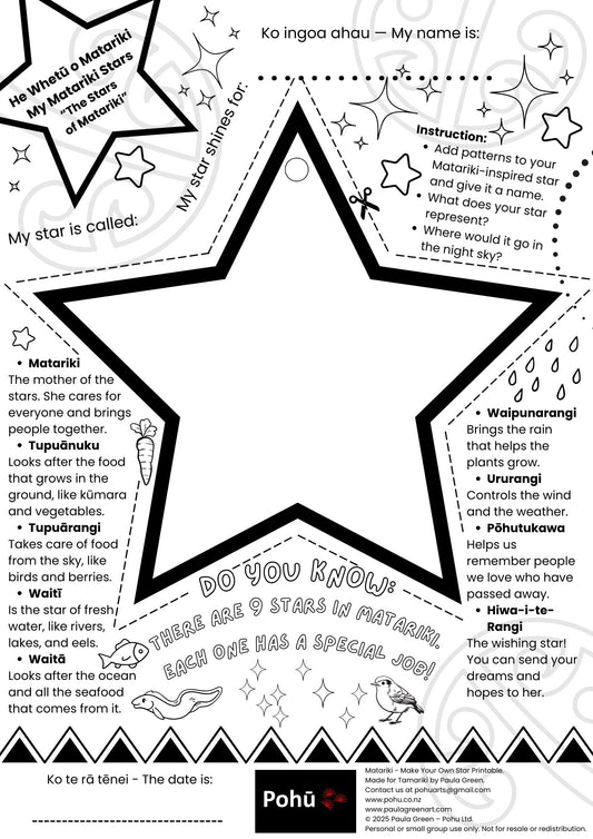 Matariki Make Your Own Star Pohū printable