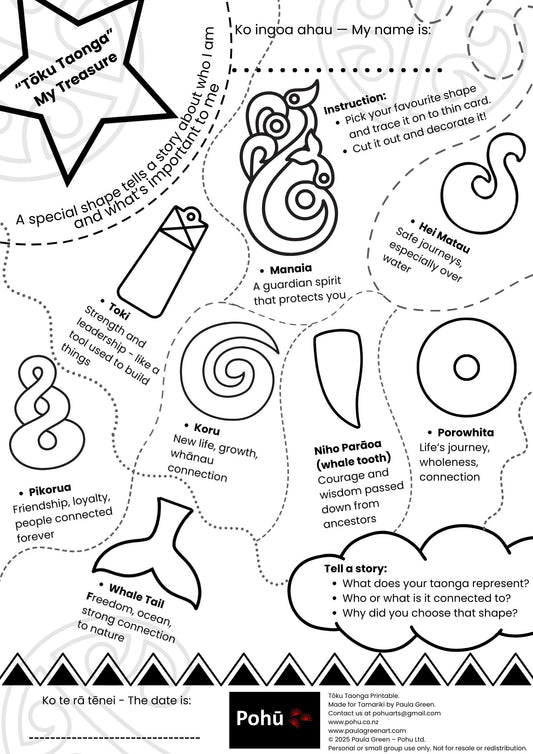Toku Taonga - My Treasure Activity Pohū printable
