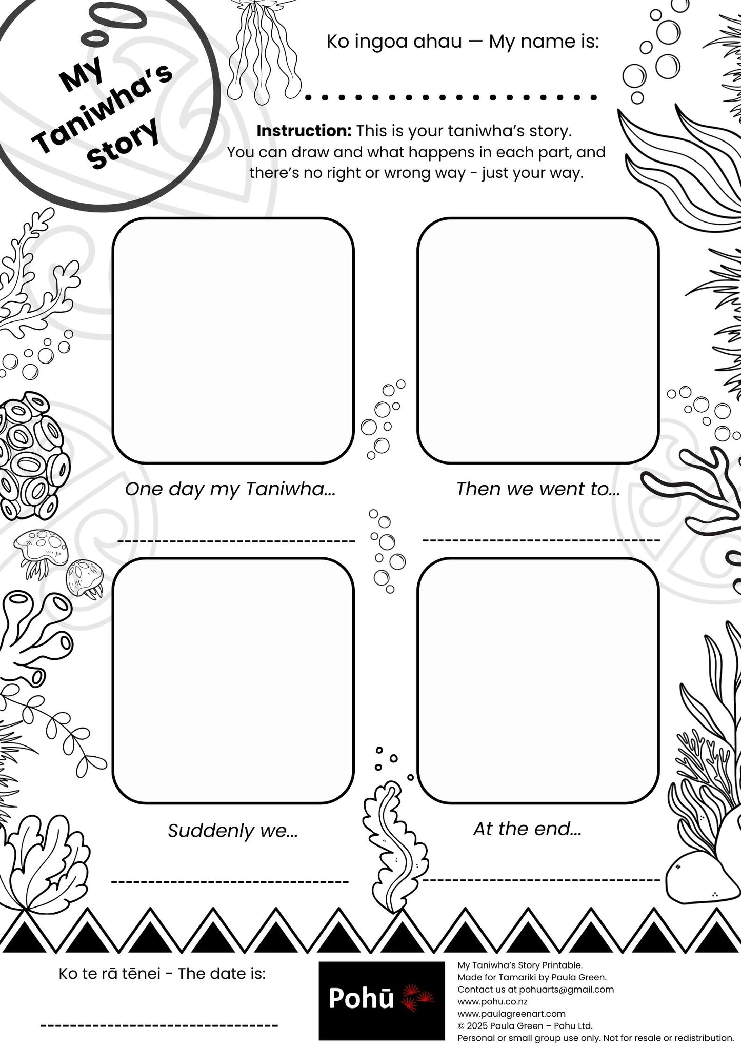Taniwha Storyboard Pohū printable