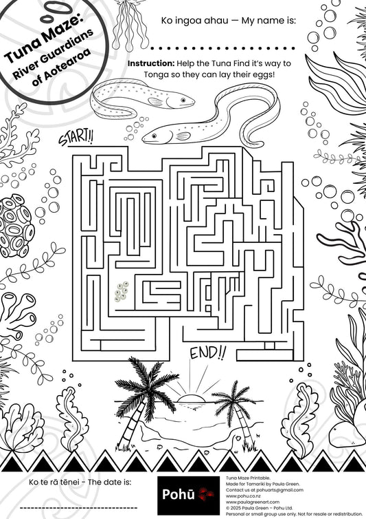 Tuna Maze Activity Pohū printable