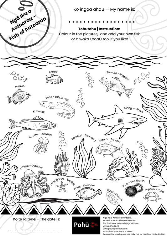 Ngā Ika o Aotearoa Activity Pohū printable