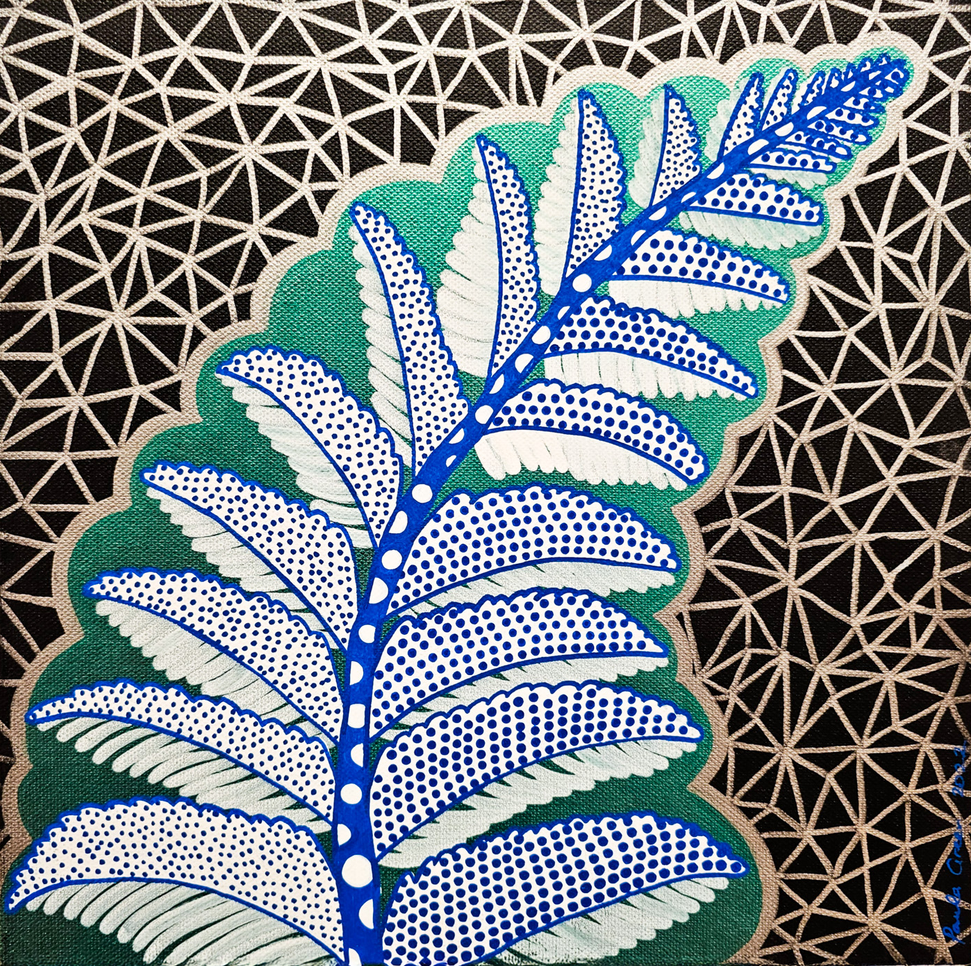 Pintura original de helecho plateado